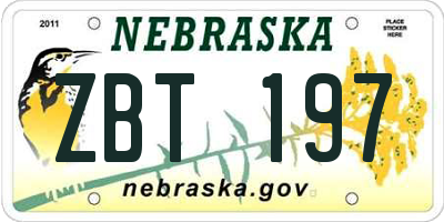 NE license plate ZBT197
