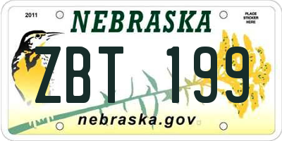 NE license plate ZBT199