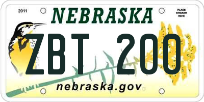 NE license plate ZBT200