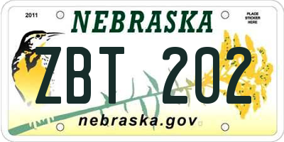 NE license plate ZBT202