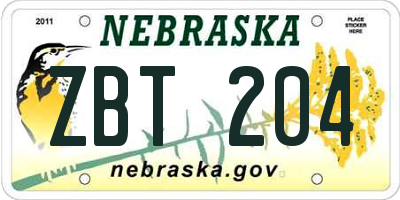 NE license plate ZBT204