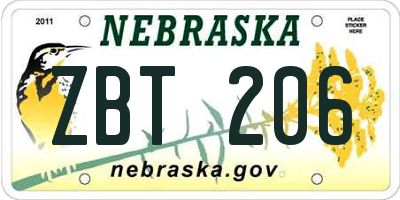 NE license plate ZBT206