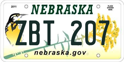 NE license plate ZBT207