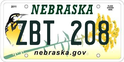 NE license plate ZBT208