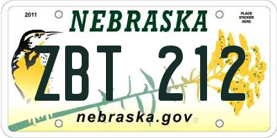 NE license plate ZBT212