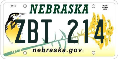 NE license plate ZBT214