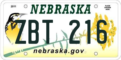 NE license plate ZBT216