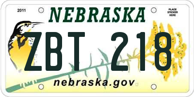 NE license plate ZBT218