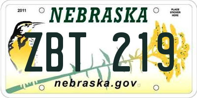 NE license plate ZBT219