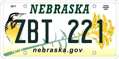 NE license plate ZBT221