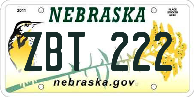 NE license plate ZBT222