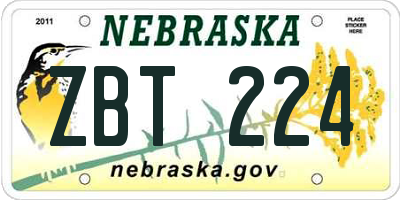 NE license plate ZBT224