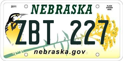 NE license plate ZBT227