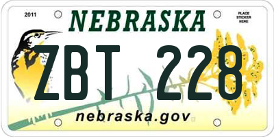 NE license plate ZBT228