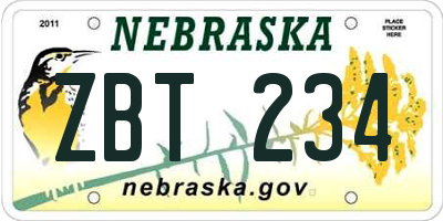 NE license plate ZBT234