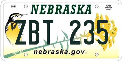 NE license plate ZBT235