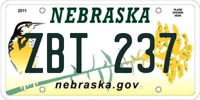 NE license plate ZBT237