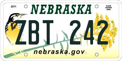 NE license plate ZBT242