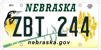 NE license plate ZBT244