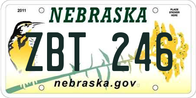 NE license plate ZBT246