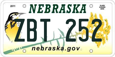 NE license plate ZBT252