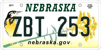 NE license plate ZBT253