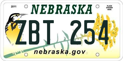 NE license plate ZBT254