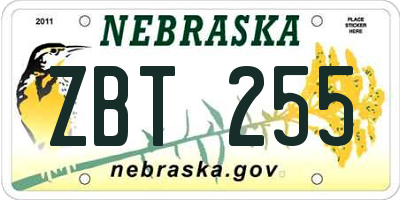 NE license plate ZBT255