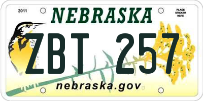 NE license plate ZBT257