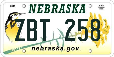 NE license plate ZBT258
