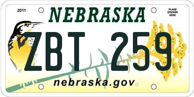 NE license plate ZBT259
