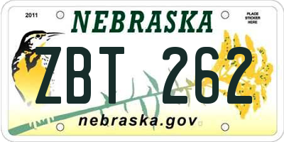 NE license plate ZBT262