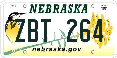 NE license plate ZBT264