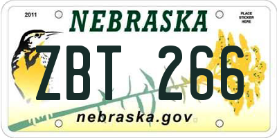NE license plate ZBT266