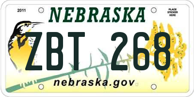NE license plate ZBT268