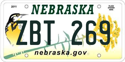 NE license plate ZBT269