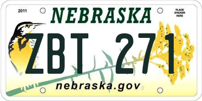 NE license plate ZBT271