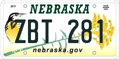 NE license plate ZBT281