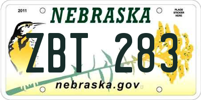 NE license plate ZBT283
