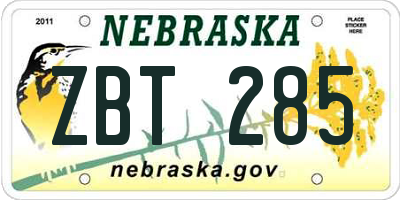 NE license plate ZBT285