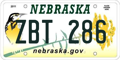 NE license plate ZBT286