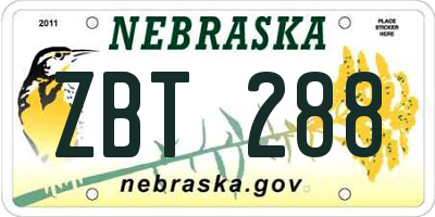 NE license plate ZBT288