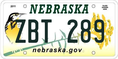 NE license plate ZBT289