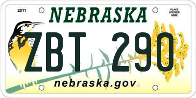 NE license plate ZBT290