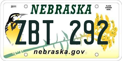 NE license plate ZBT292