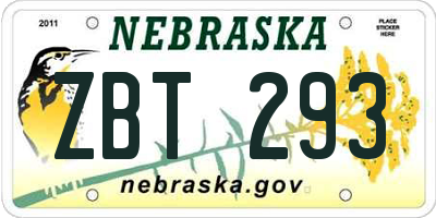 NE license plate ZBT293