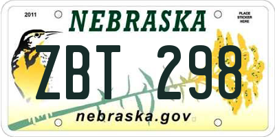 NE license plate ZBT298