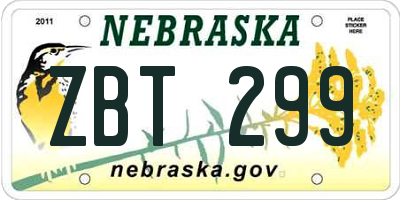 NE license plate ZBT299