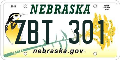 NE license plate ZBT301