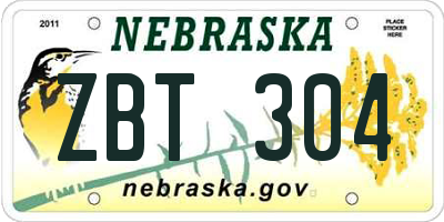 NE license plate ZBT304
